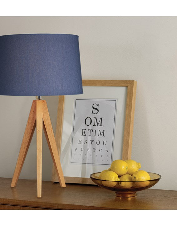 Wooden Tripod Table Lamp - Denim Blue