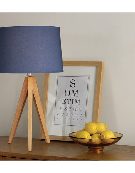 Wooden Tripod Table Lamp - Denim Blue