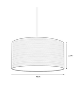 A black and white line drawing to show the dimensions of a lampshade. The diameter is 46cm and the height is 22cm.