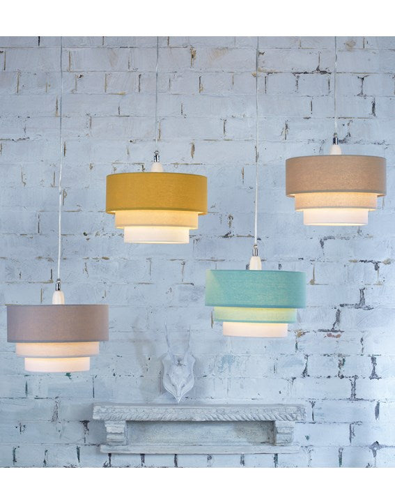 3 Tier Cylinder Pendant Shade - Duck Egg Blue, Aqua and Ivory